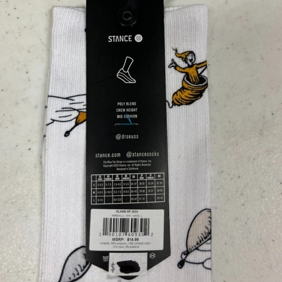NWT Men's Dr. Suess Stance Class of 2024 White and Yellow Casual Socks - Picture 6 of 7